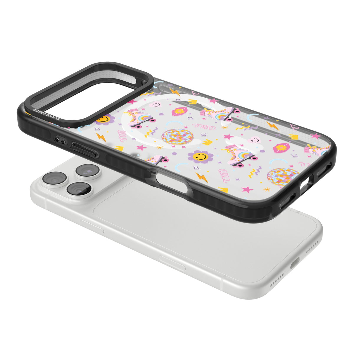 Roller Disco Pattern iPhone 18 Pro Max Impact Pro Black Phone Case angled