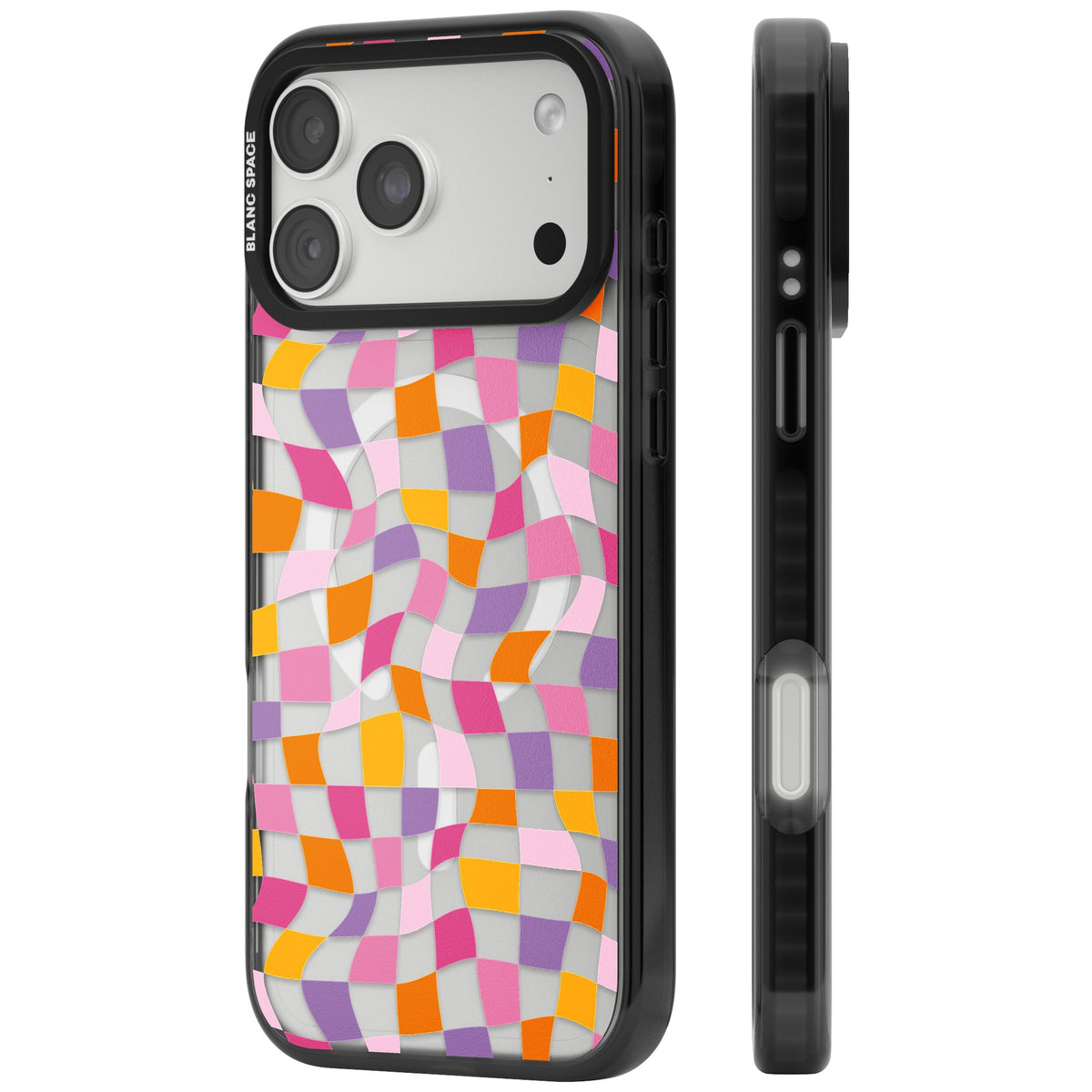Wonky Squares Pattern iPhone 18 Pro Max Impact Pro Black Phone Case side