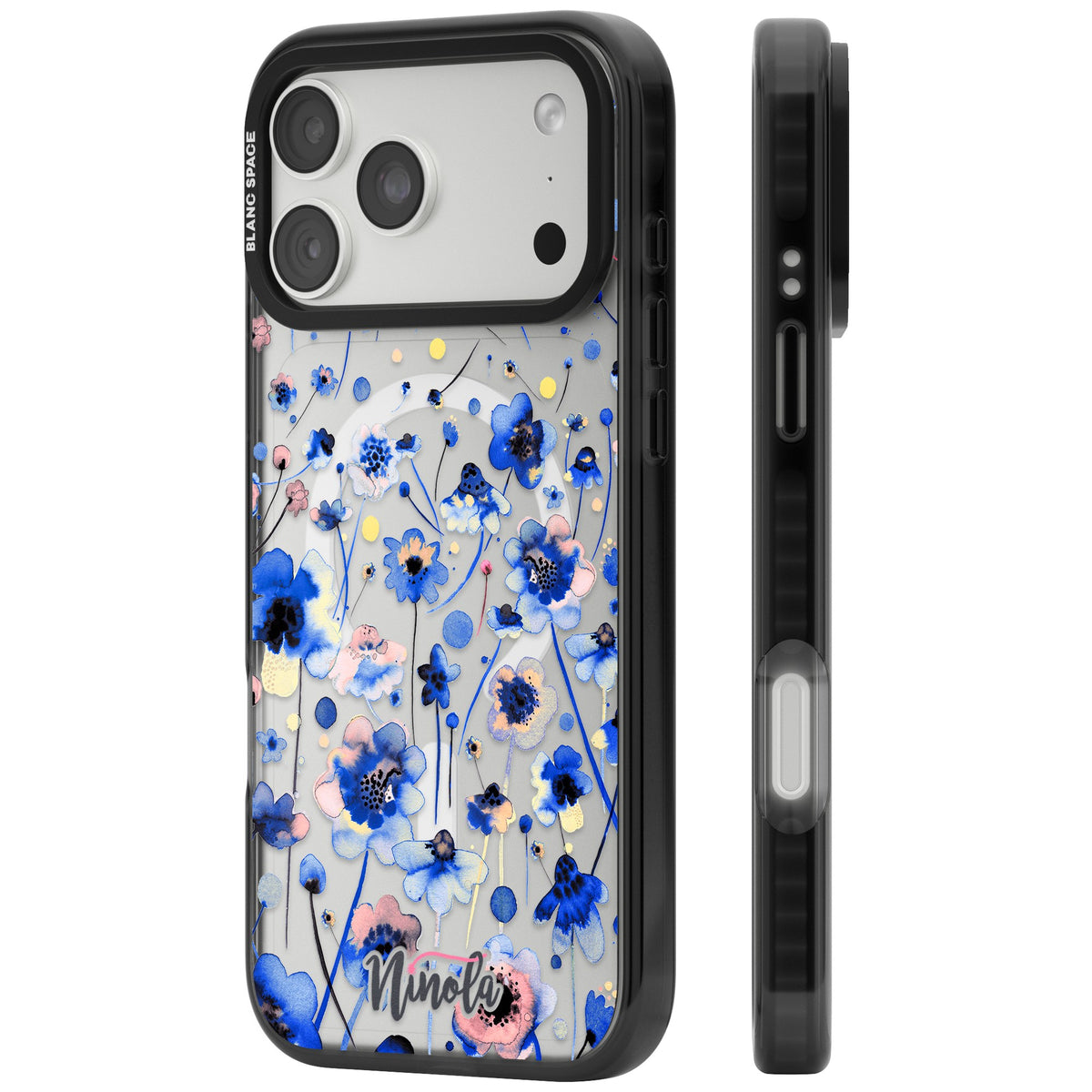Ink Flowers Blue iPhone 18 Pro Max Impact Pro Black Phone Case side