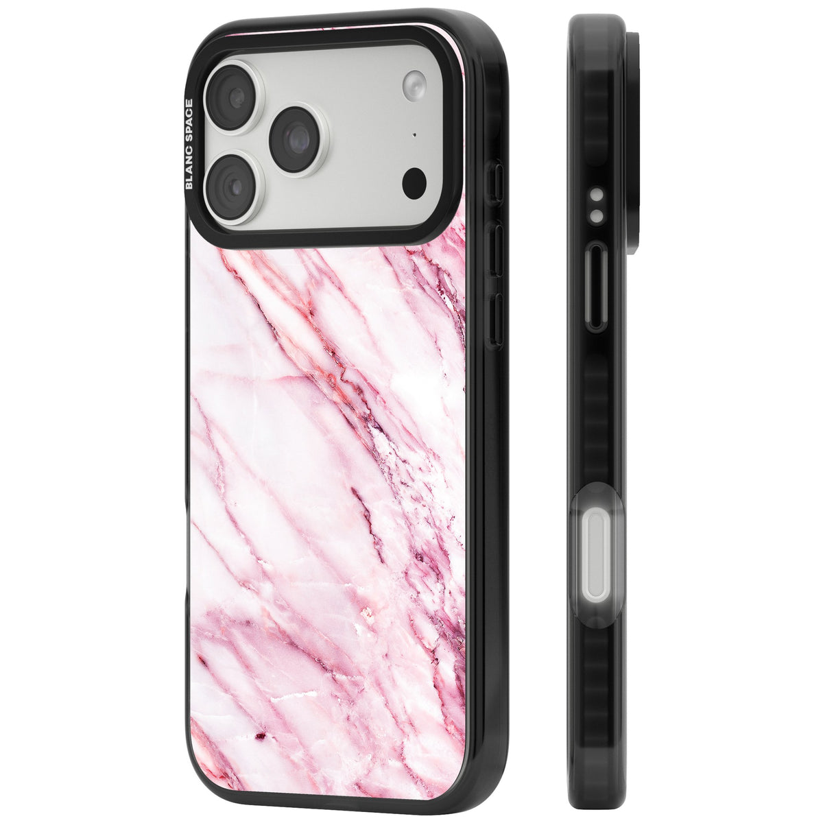 White Pink Onyx Marble iPhone 18 Pro Max Impact Pro Black Phone Case side