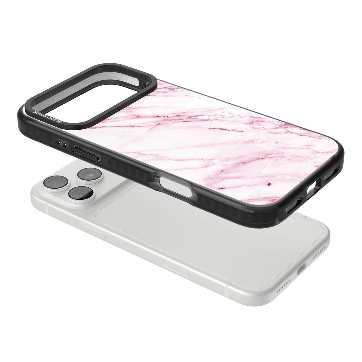 White Pink Onyx Marble iPhone 18 Pro Max Impact Pro Black Phone Case angled