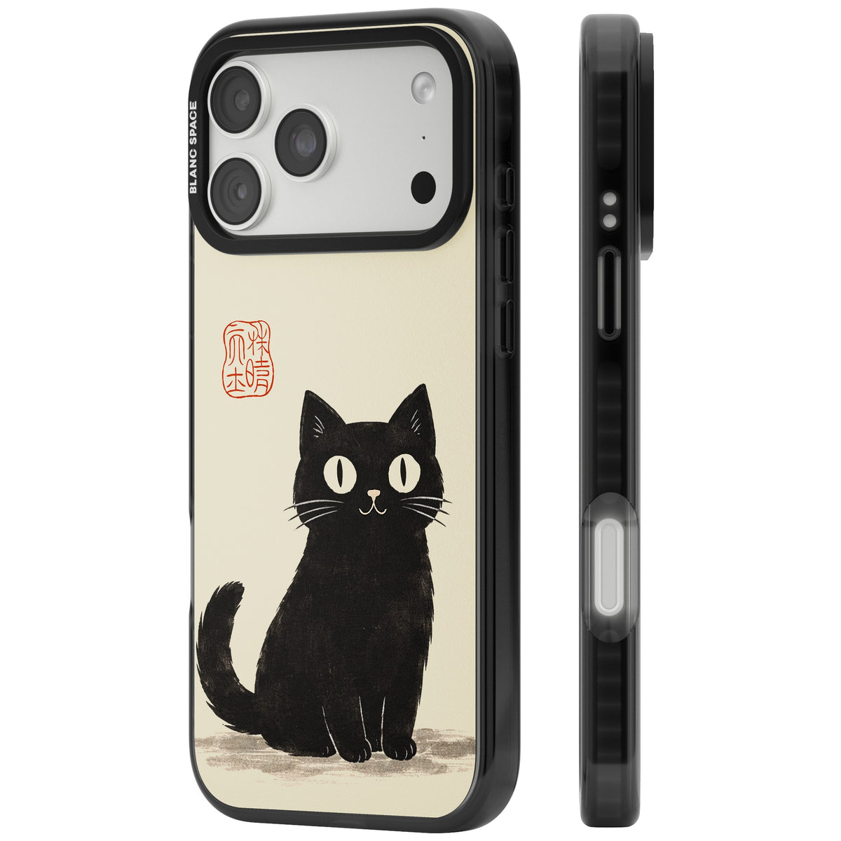 Black Ink Brushstroke Cat iPhone 18 Pro Max Impact Pro Black Phone Case side