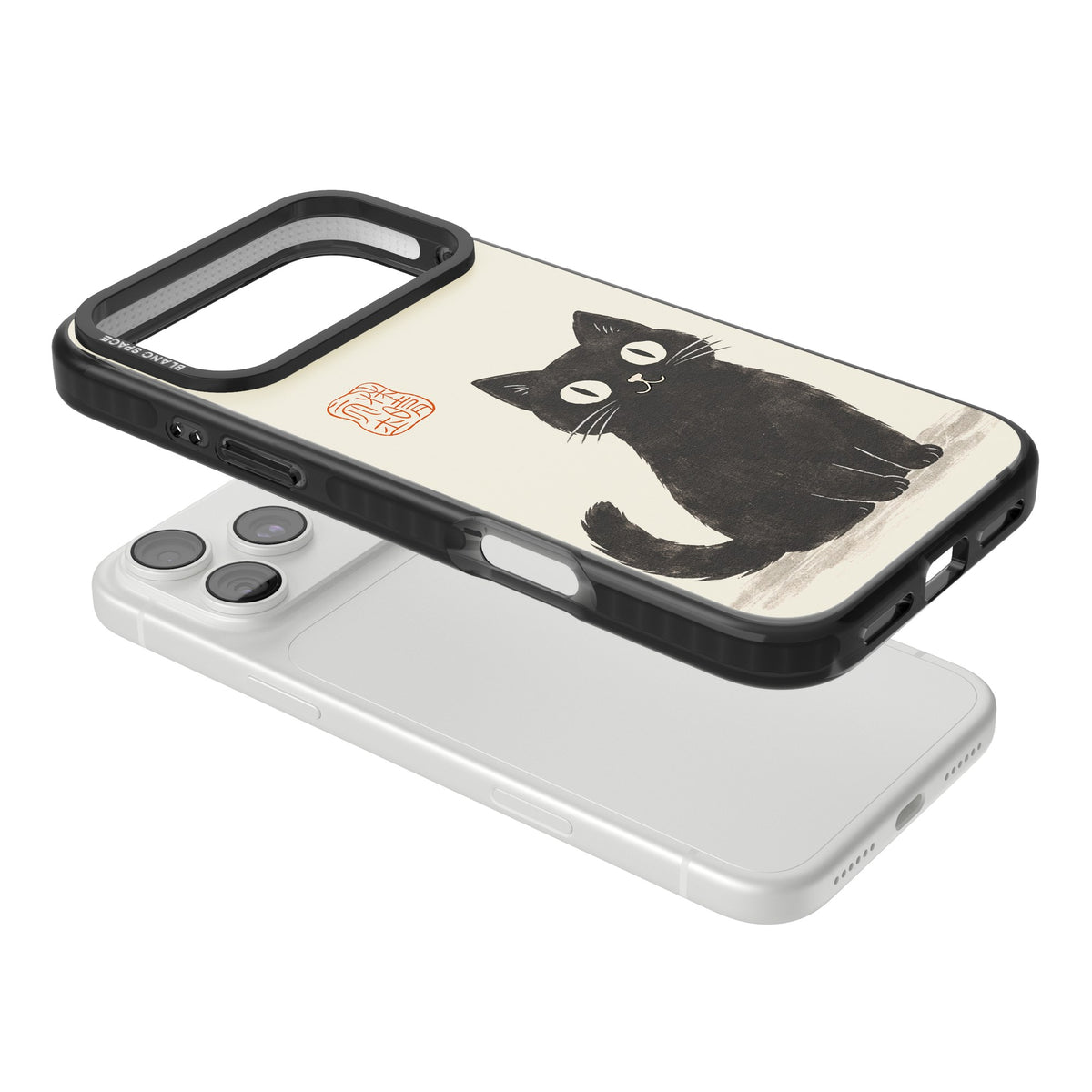 Black Ink Brushstroke Cat iPhone 18 Pro Max Impact Pro Black Phone Case angled