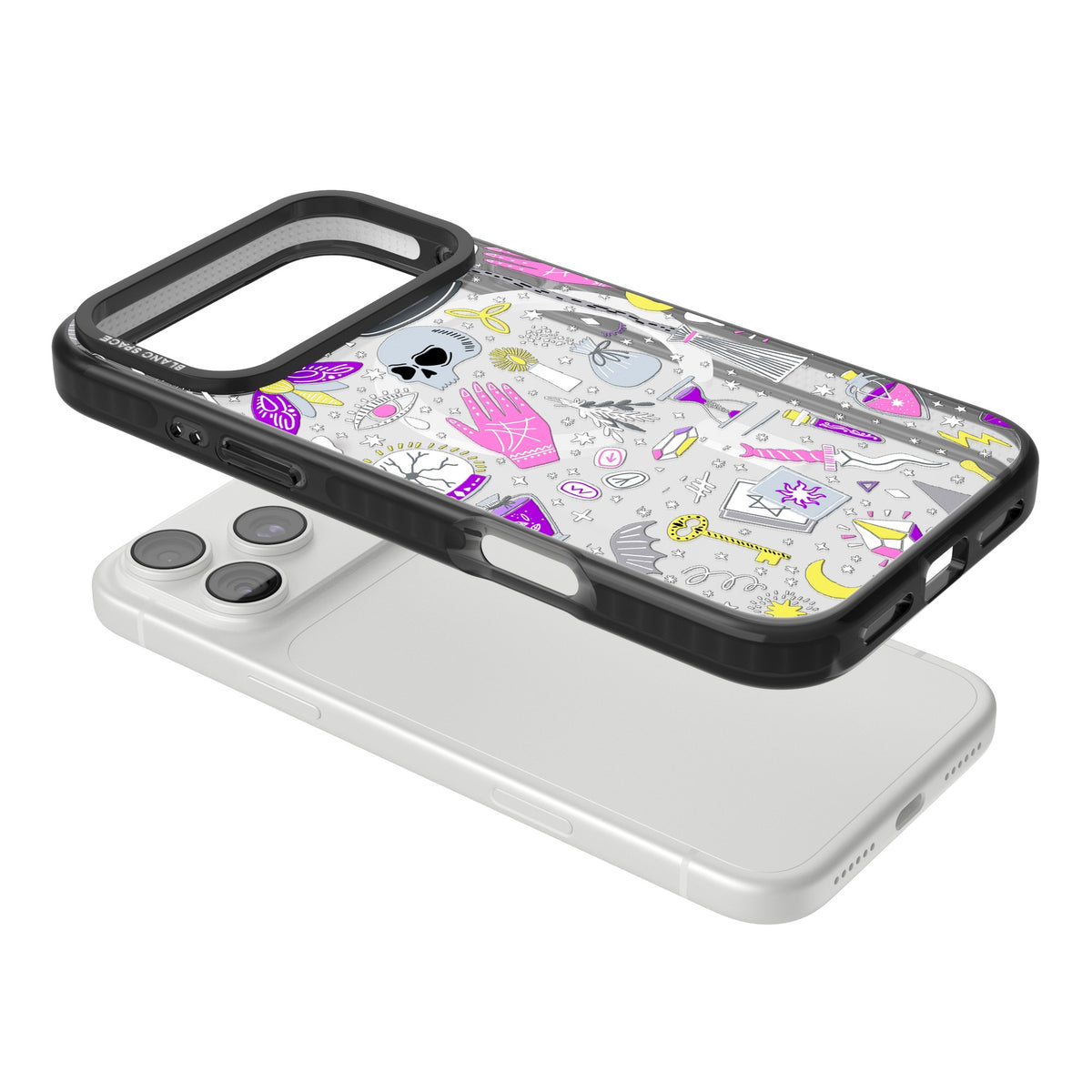 Black Magic Pattern iPhone 18 Pro Max Impact Pro Black Phone Case angled
