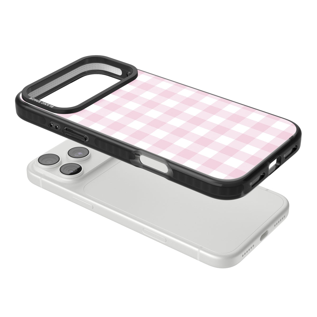 Pink Gingham iPhone 18 Pro Max Impact Pro Black Phone Case angled