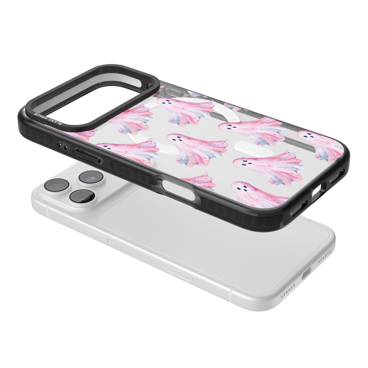 Pink Ghosts iPhone 18 Pro Max Impact Pro Black Phone Case angled