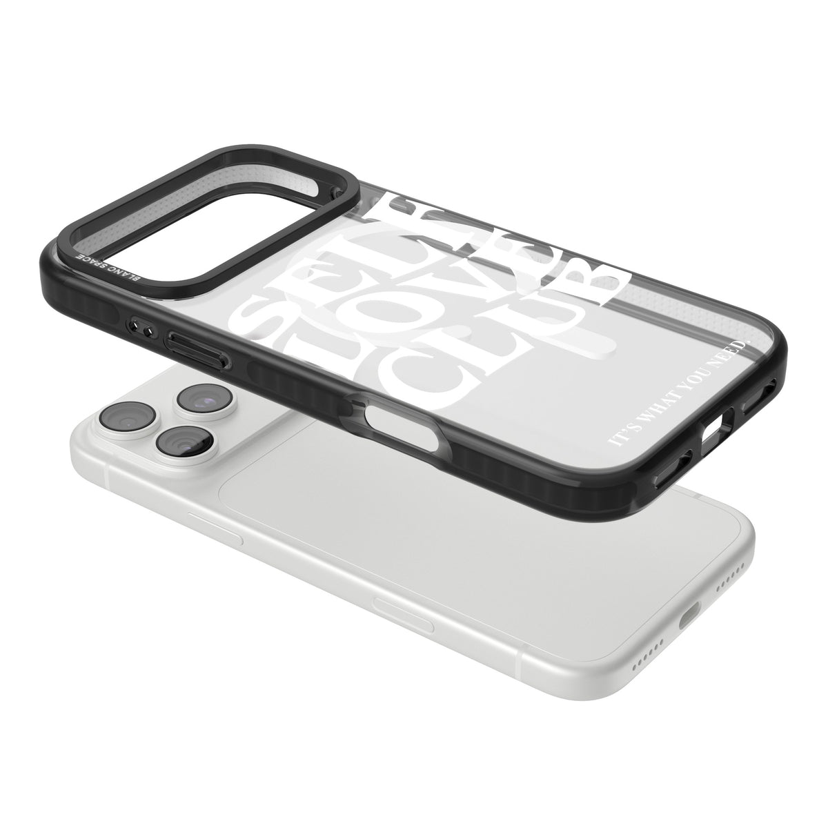 Self Love Club White iPhone 18 Pro Max Impact Pro Black Phone Case angled