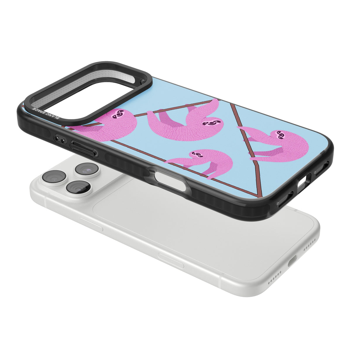 Pink Sloth iPhone 18 Pro Max Impact Pro Black Phone Case angled