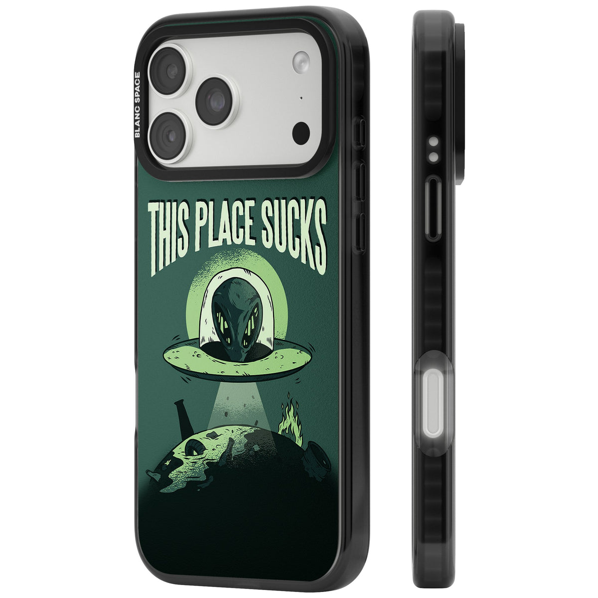 Earth Sucks iPhone 18 Pro Max Impact Pro Black Phone Case side