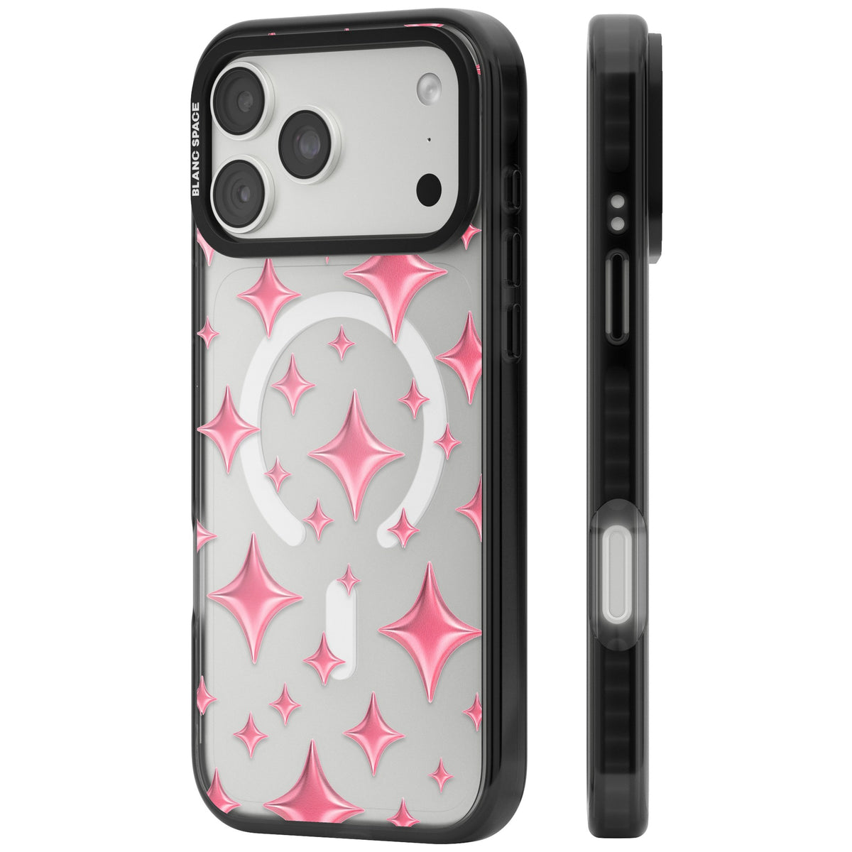 Pink Puff Sparkle Pattern iPhone 18 Pro Max Impact Pro Black Phone Case side