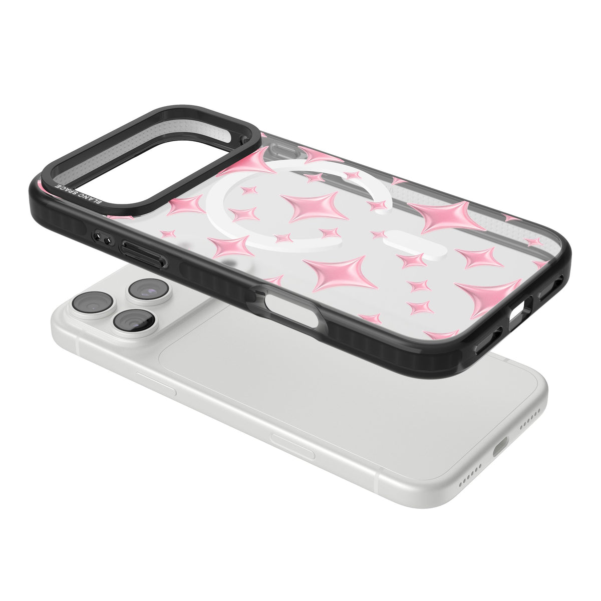 Pink Puff Sparkle Pattern iPhone 18 Pro Max Impact Pro Black Phone Case angled