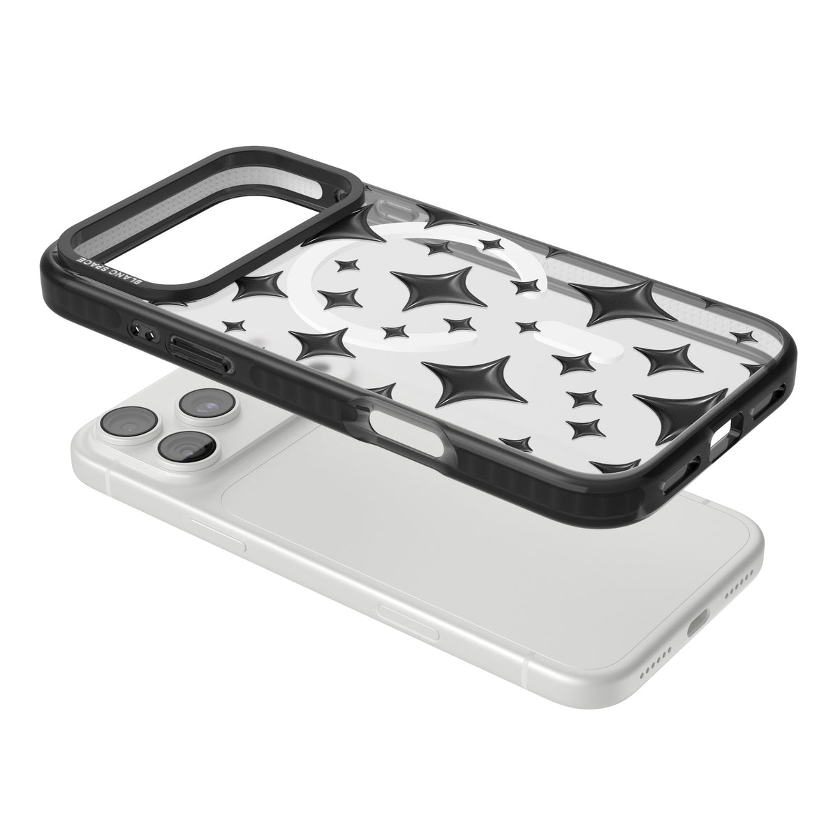 Black Puff Sparkle Pattern iPhone 18 Pro Max Impact Pro Black Phone Case angled