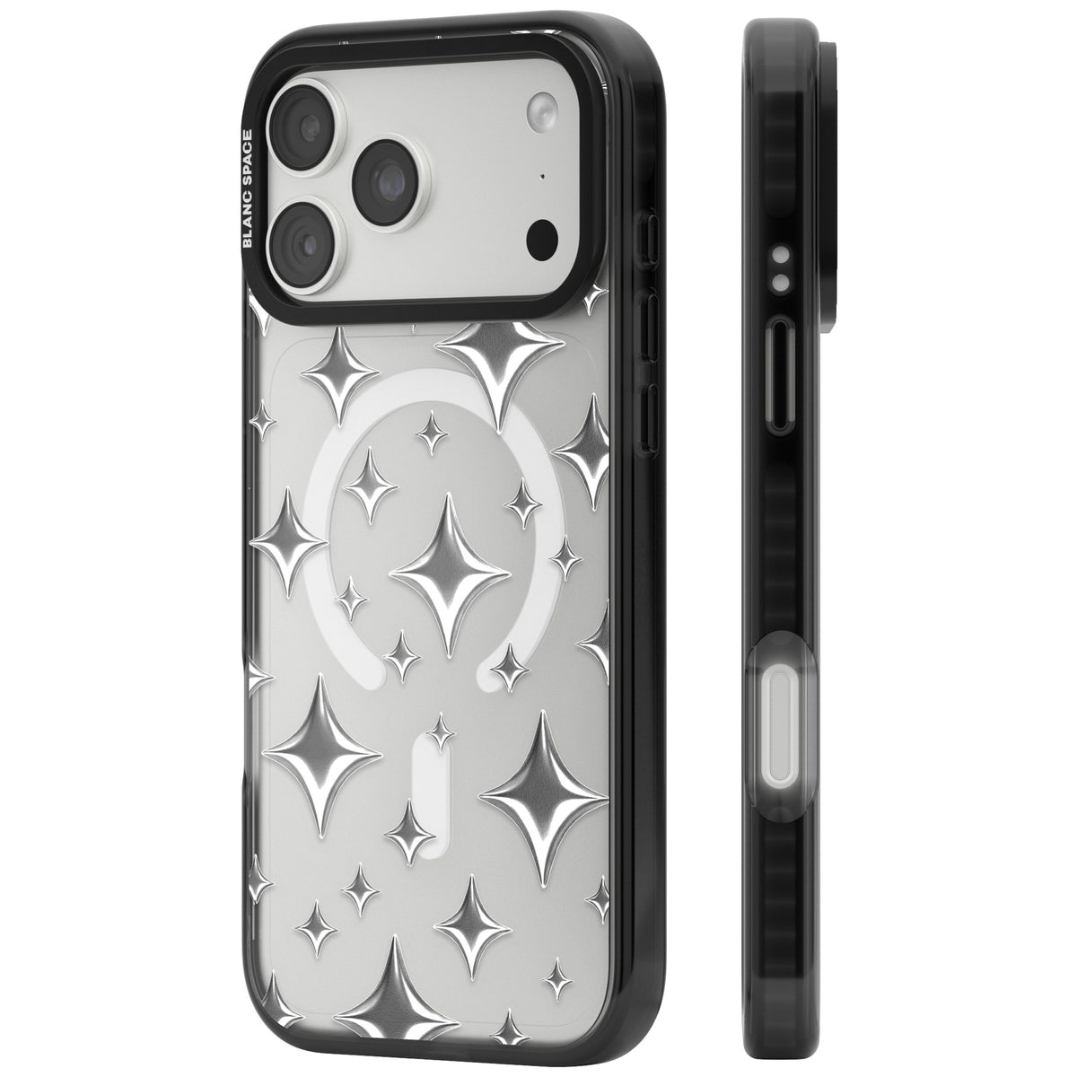 Chrome Puff Sparkle Pattern iPhone 18 Pro Max Impact Pro Black Phone Case side