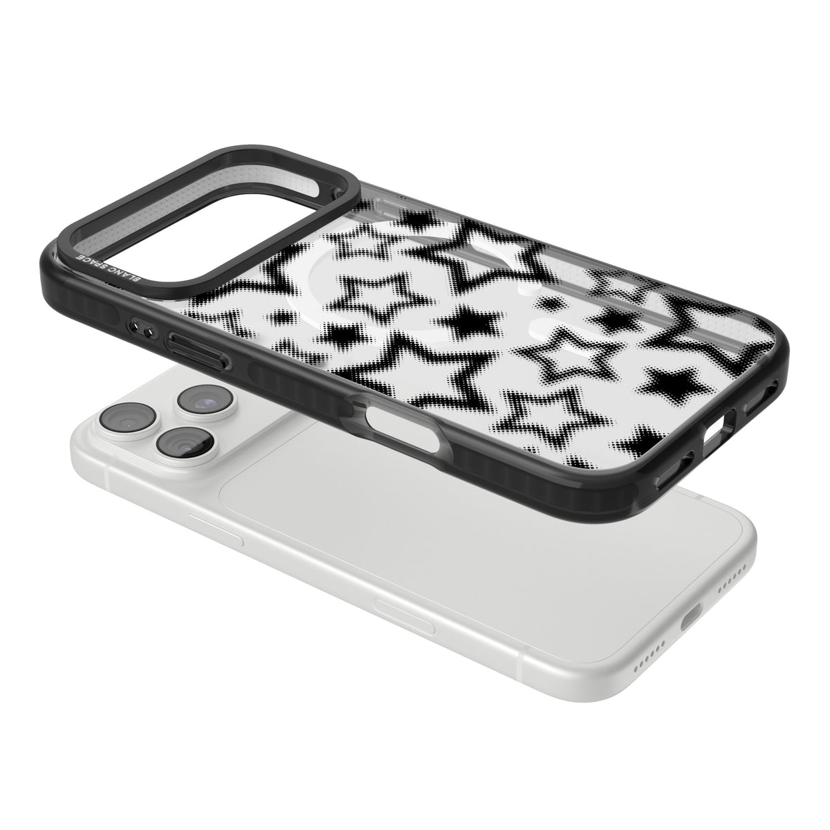 Black Halftone Stars (Clear) iPhone 18 Pro Max Impact Pro Black Phone Case angled