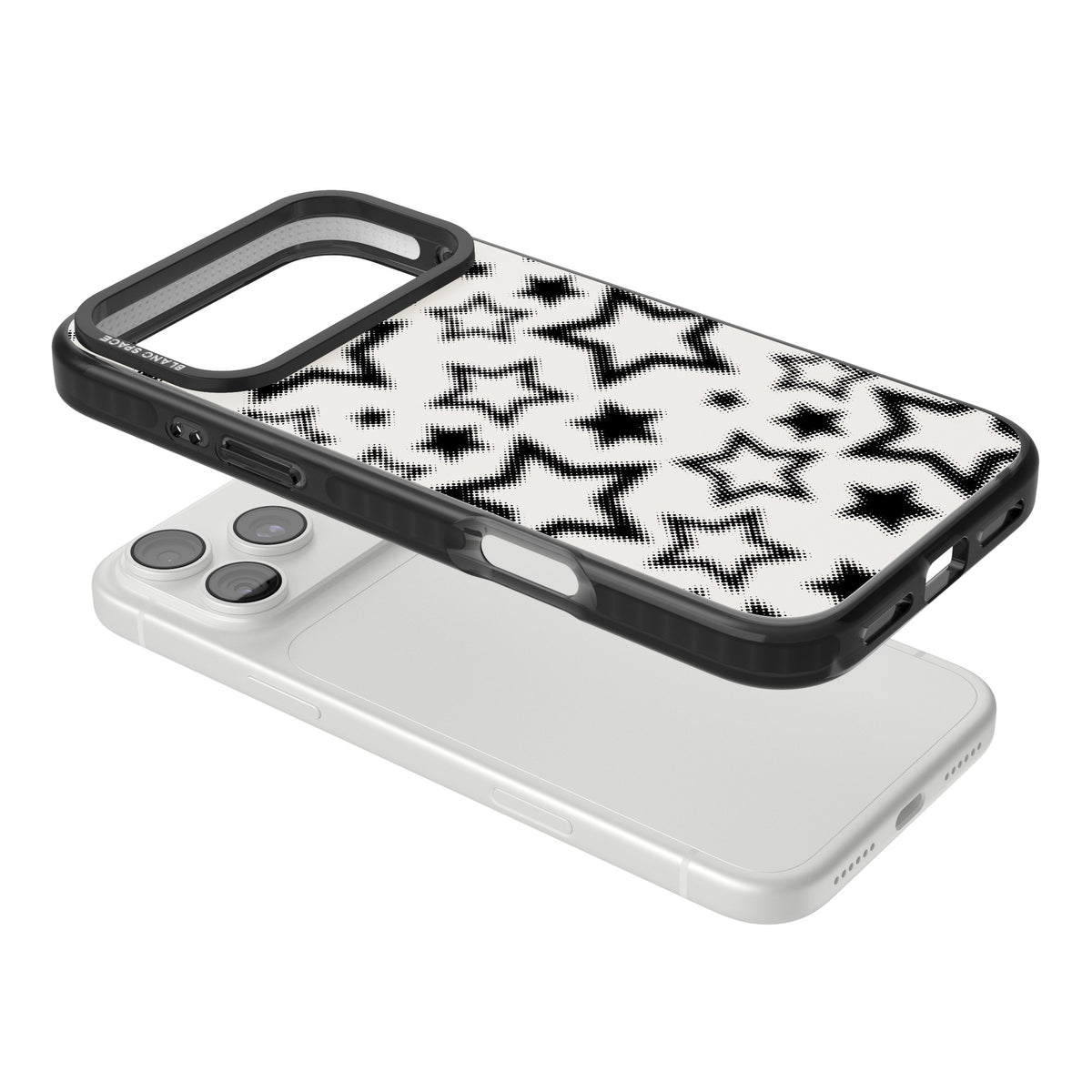 Black Halftone Stars iPhone 18 Pro Max Impact Pro Black Phone Case angled
