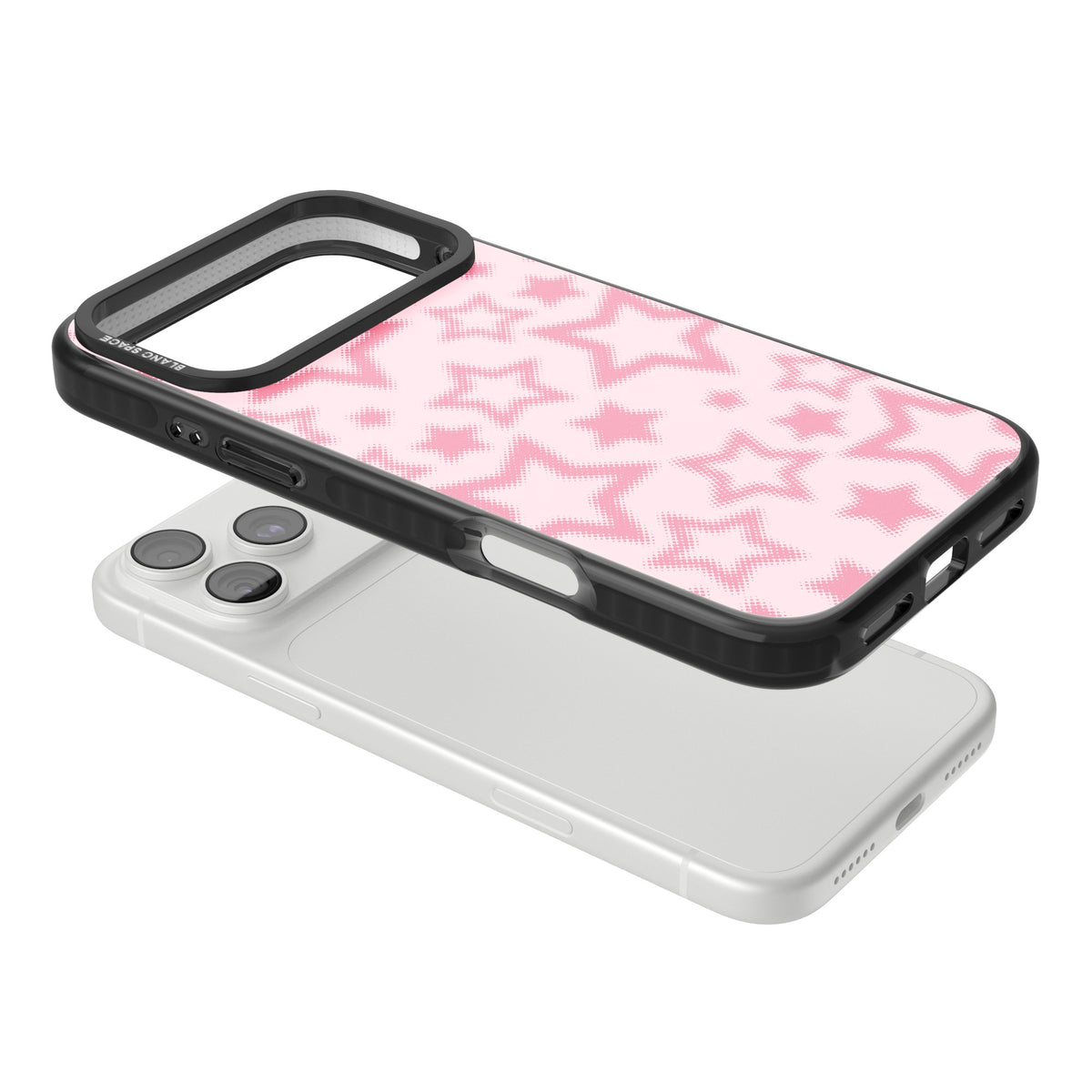 Pink Halftone Stars iPhone 18 Pro Max Impact Pro Black Phone Case angled
