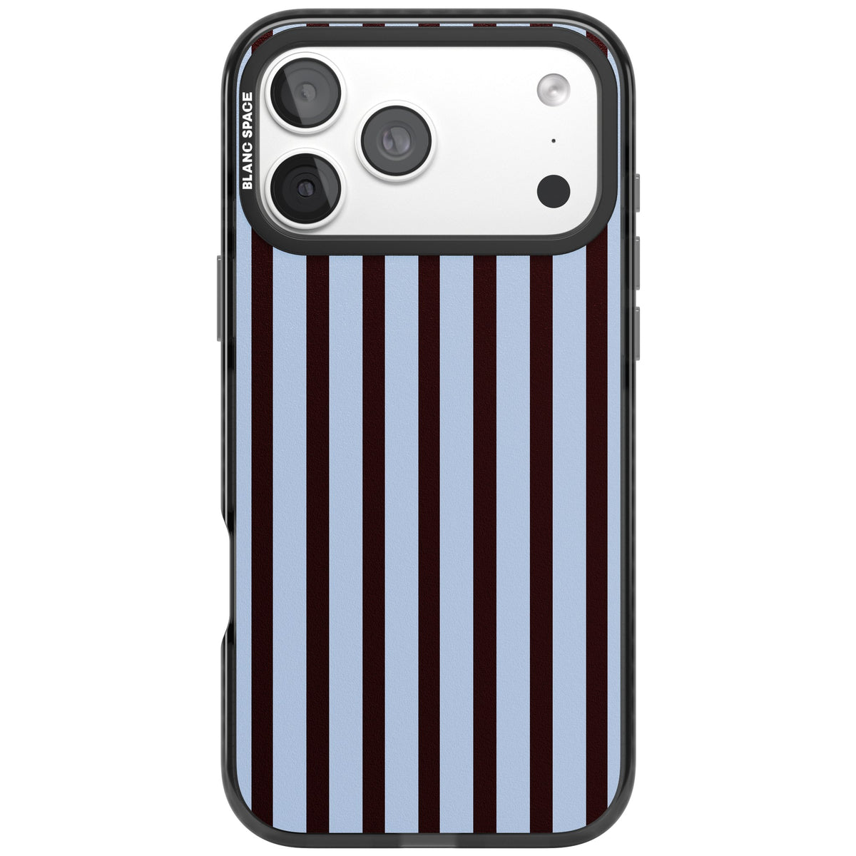 Blackcurrant Stripe preppy iPhone case featuring vertical burgundy and light blue stripes in a classic pinstripe layout iPhone 18 Pro Max Impact Pro Black Phone Case front