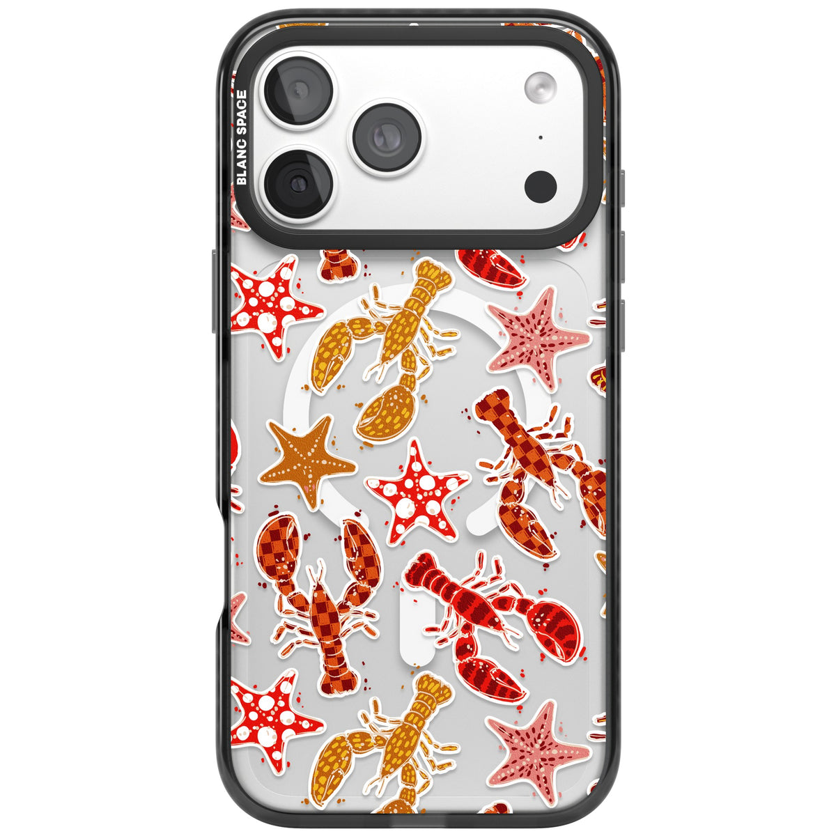 Lobster & Starfish Coastal Pattern iPhone 18 Pro Max Impact Pro Black Phone Case front