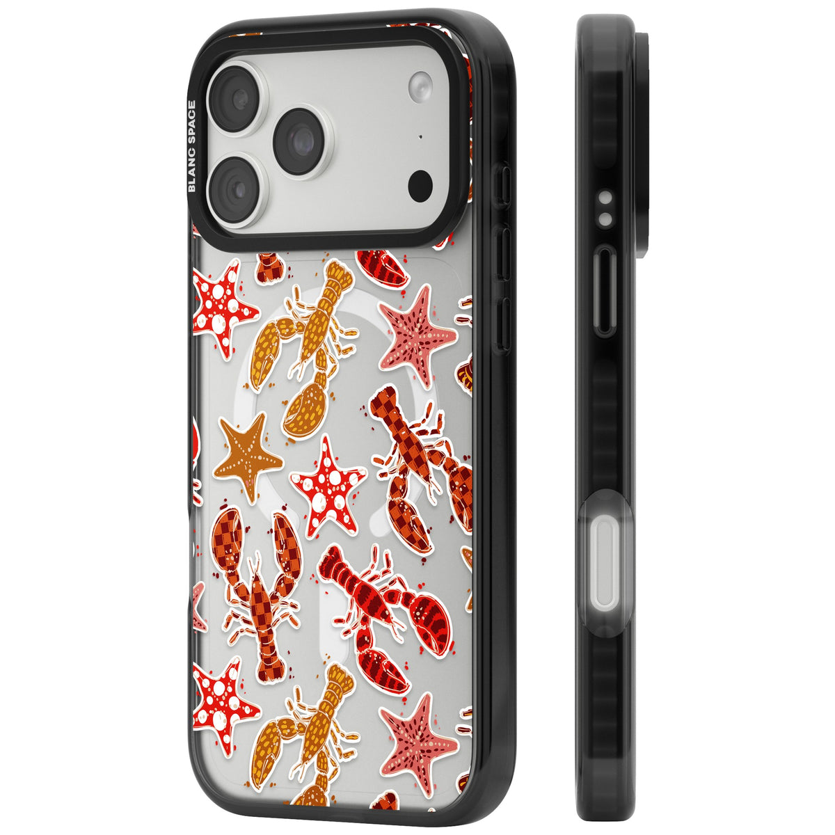 Lobster & Starfish Coastal Pattern iPhone 18 Pro Max Impact Pro Black Phone Case side