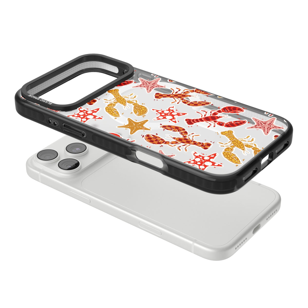 Lobster & Starfish Coastal Pattern iPhone 18 Pro Max Impact Pro Black Phone Case angled