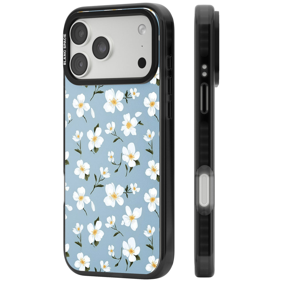 Powder Blue Petals iPhone 18 Pro Max Impact Pro Black Phone Case side