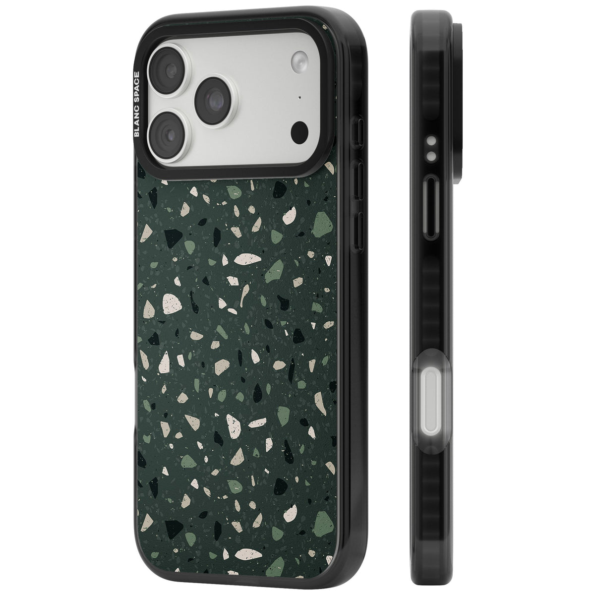 Green & Cream Terrazzo Pattern iPhone 18 Pro Max Impact Pro Black Phone Case side
