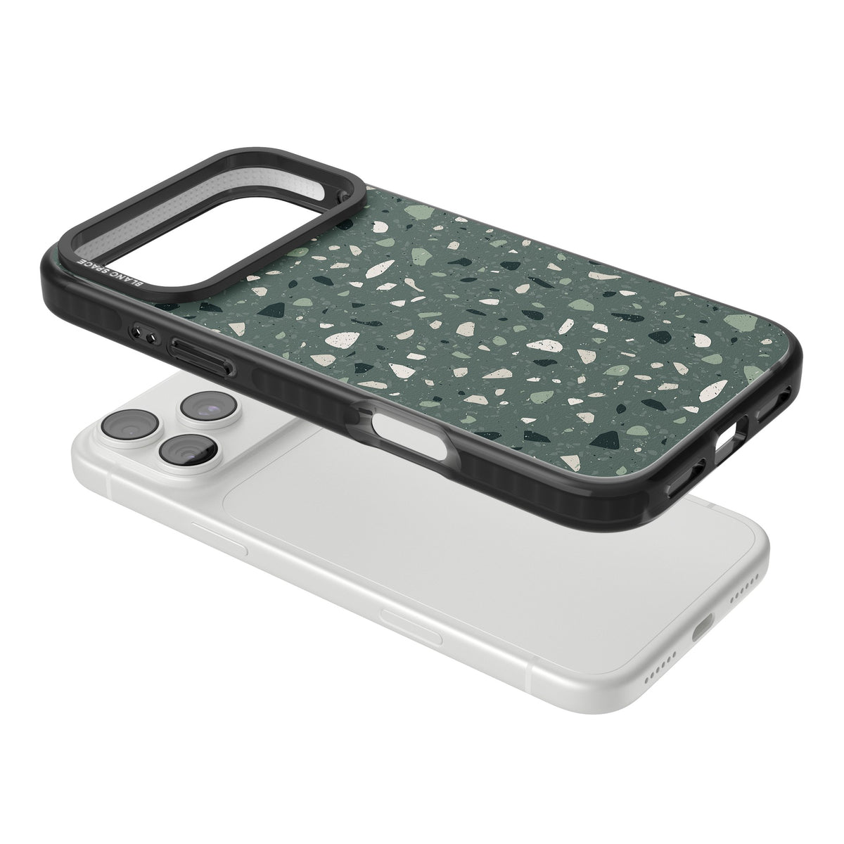 Green & Cream Terrazzo Pattern iPhone 18 Pro Max Impact Pro Black Phone Case angled