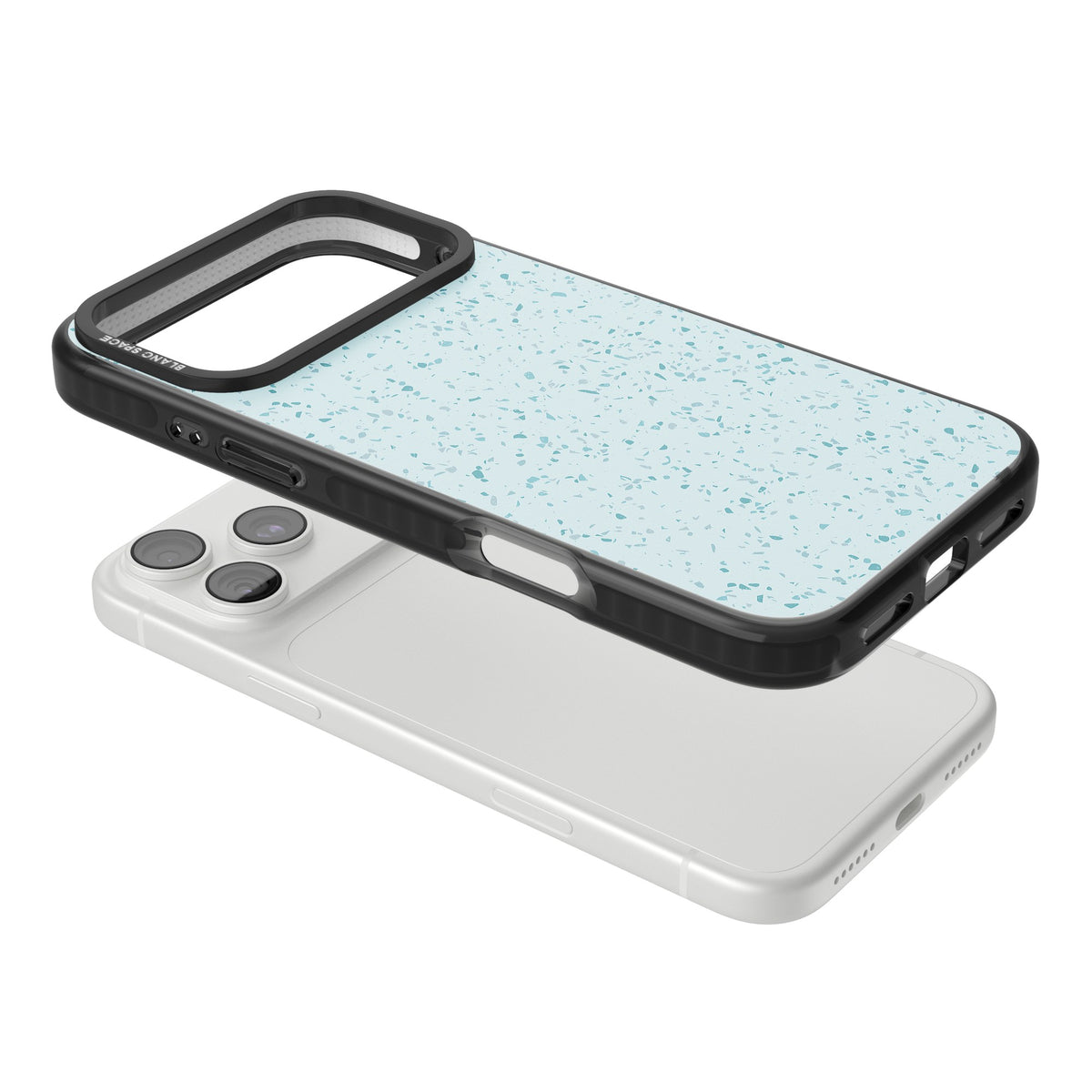 Light Blue Terrazzo Pattern iPhone 18 Pro Max Impact Pro Black Phone Case angled