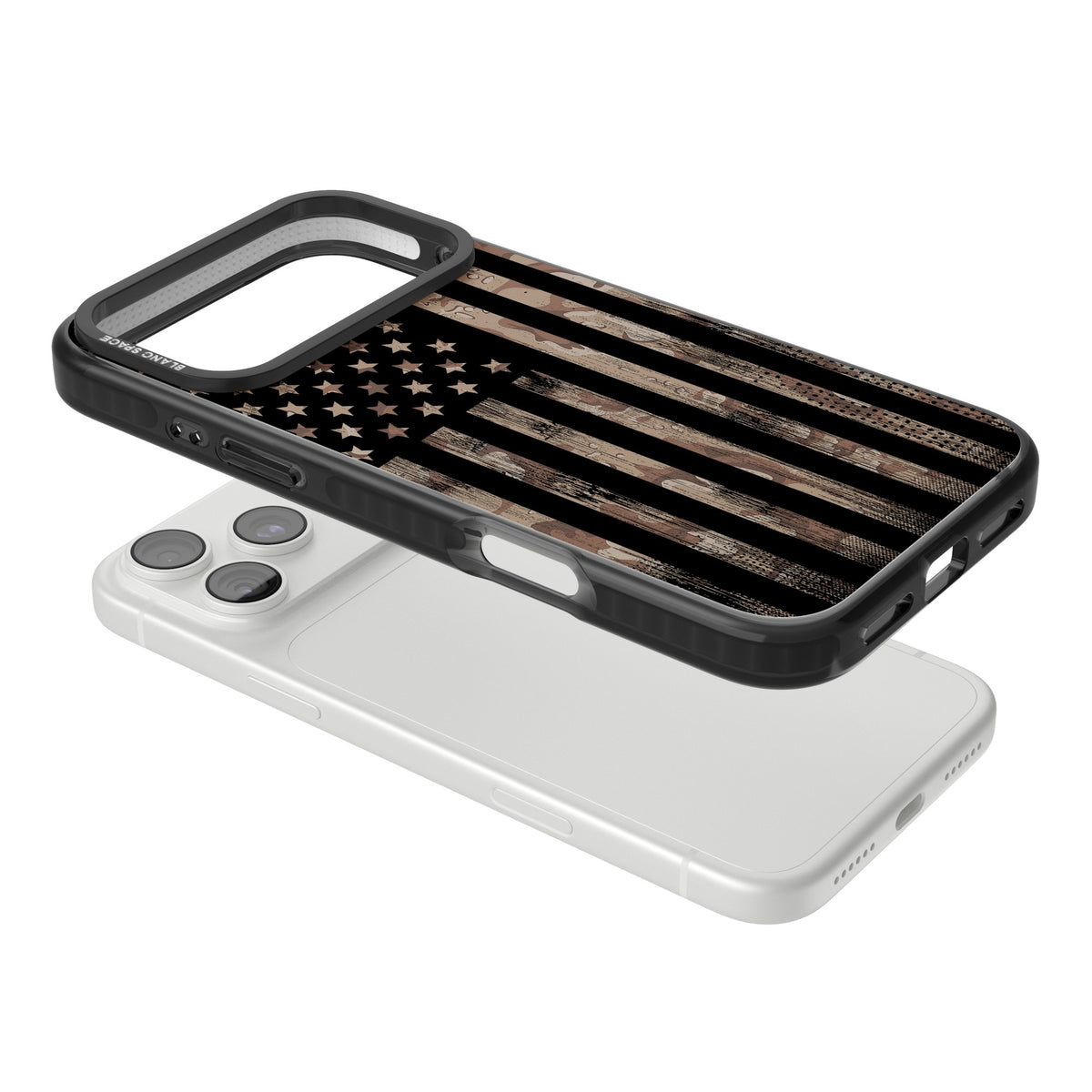 American Flag Camo iPhone 18 Pro Max Impact Pro Black Phone Case angled