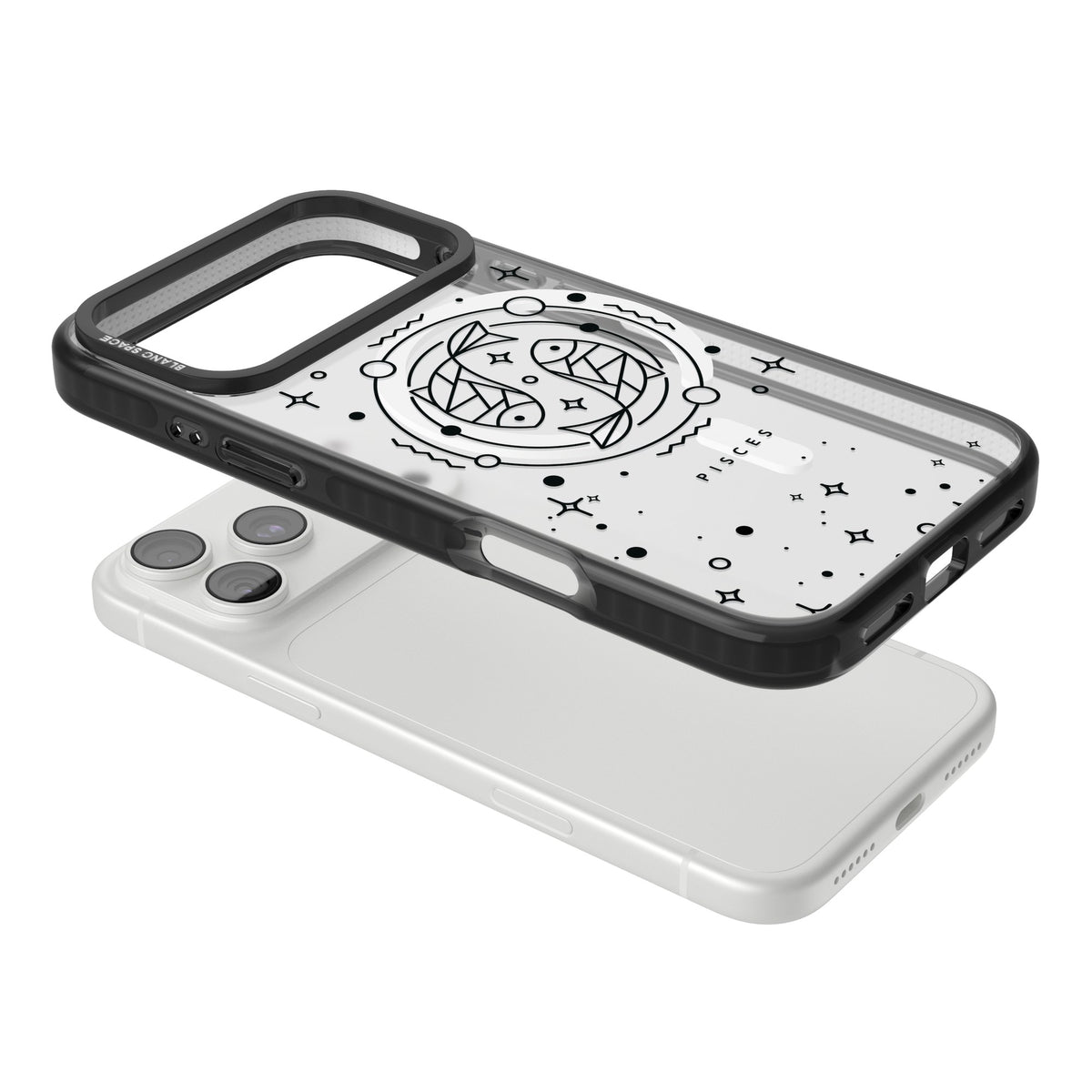 Pisces Emblem Transparent iPhone 18 Pro Max Impact Pro Black Phone Case angled