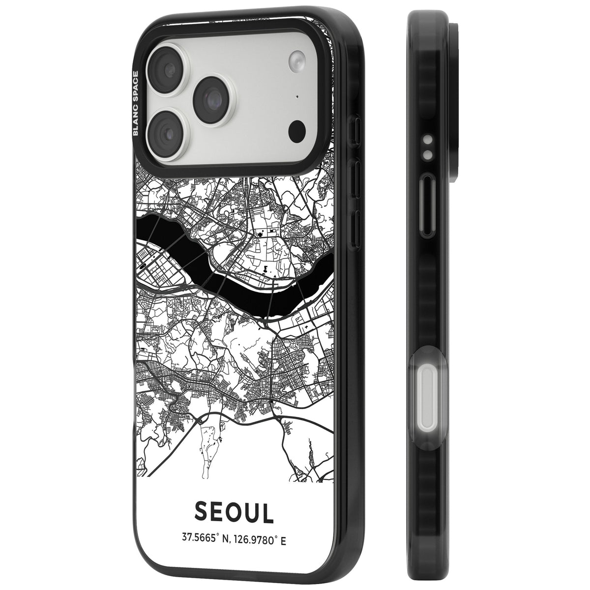 Seoul City Map iPhone 18 Pro Max Impact Black Phone Case side