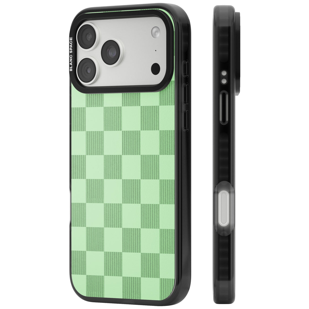 Seafoam Checkered iPhone 18 Pro Max Impact Black Phone Case side