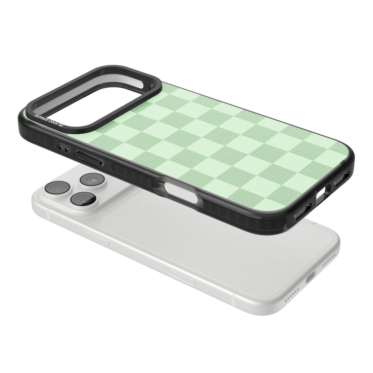 Seafoam Checkered iPhone 18 Pro Max Impact Black Phone Case angled