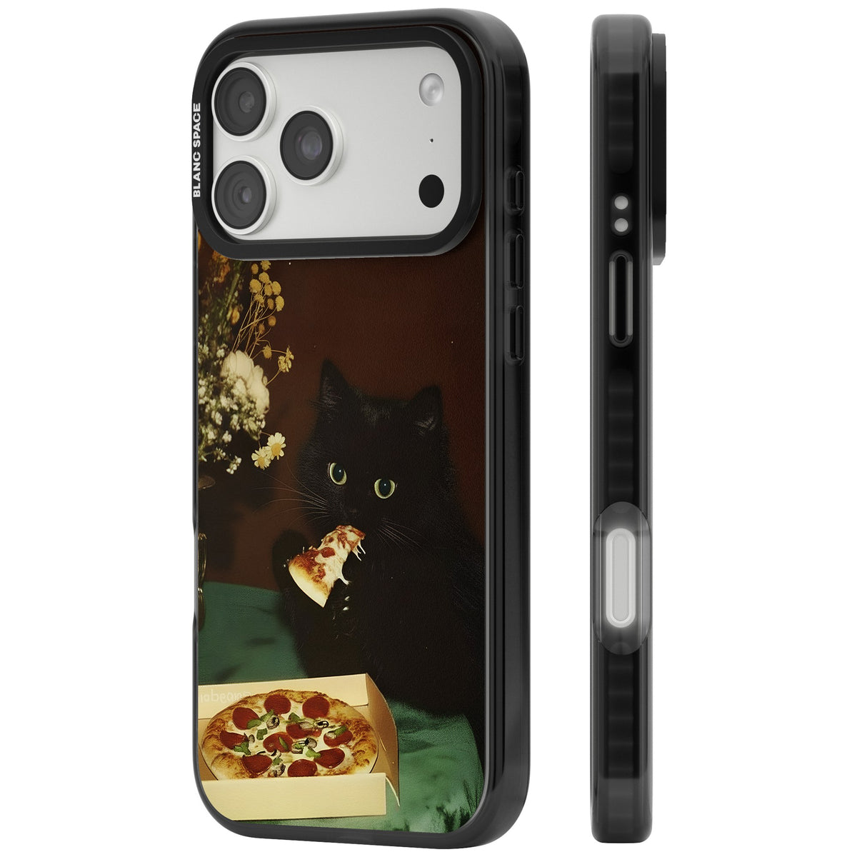 Late Night Snack Cat iPhone 18 Pro Max Impact Black Phone Case side