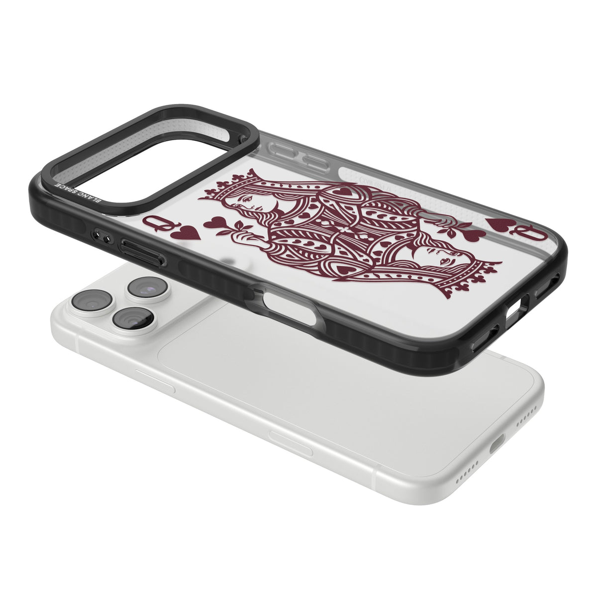 Queen Of Hearts (Burgundy) iPhone 18 Pro Max Impact Black Phone Case angled