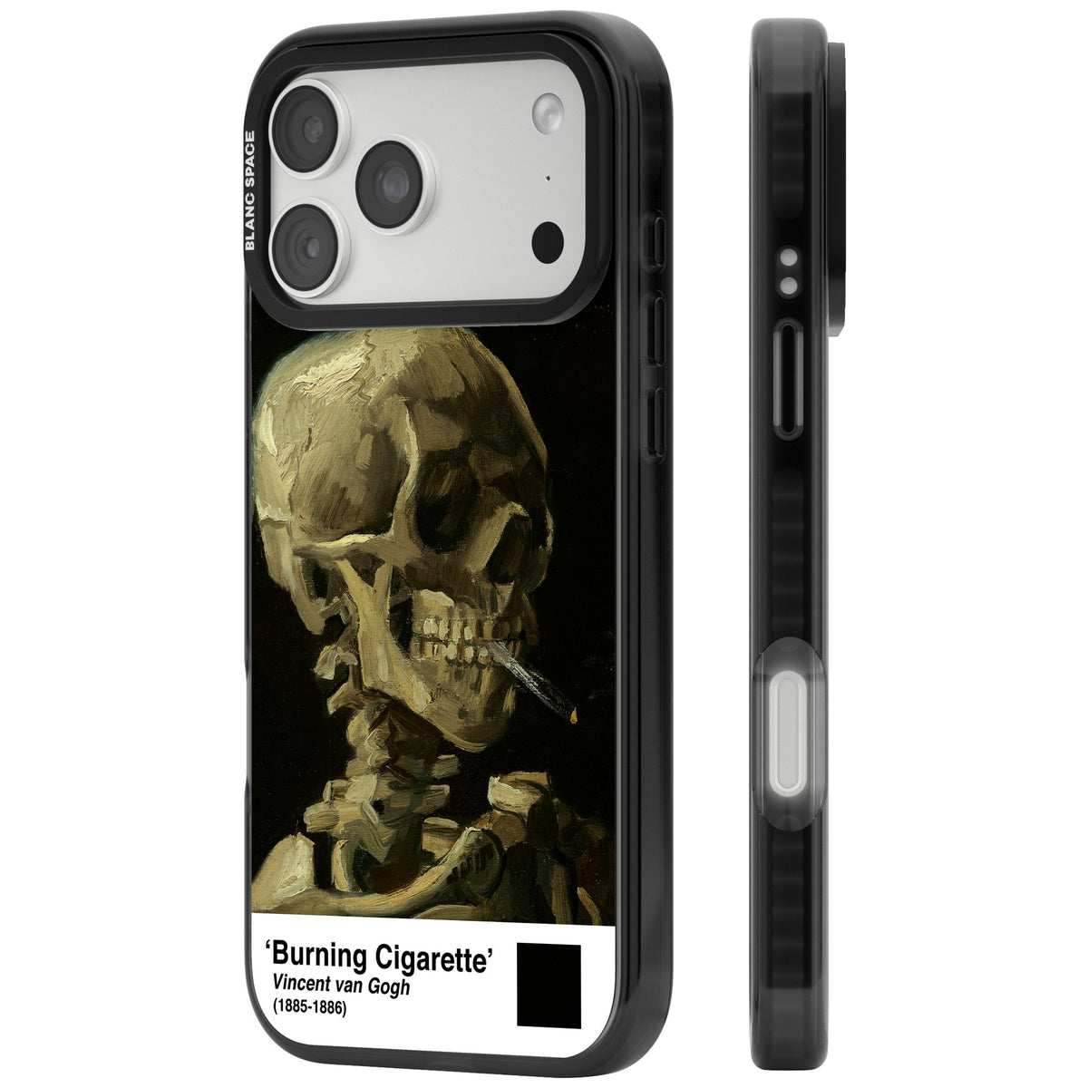 Skull Of A Skeleton With Burning Cigarette iPhone 18 Pro Max Impact Black Phone Case side