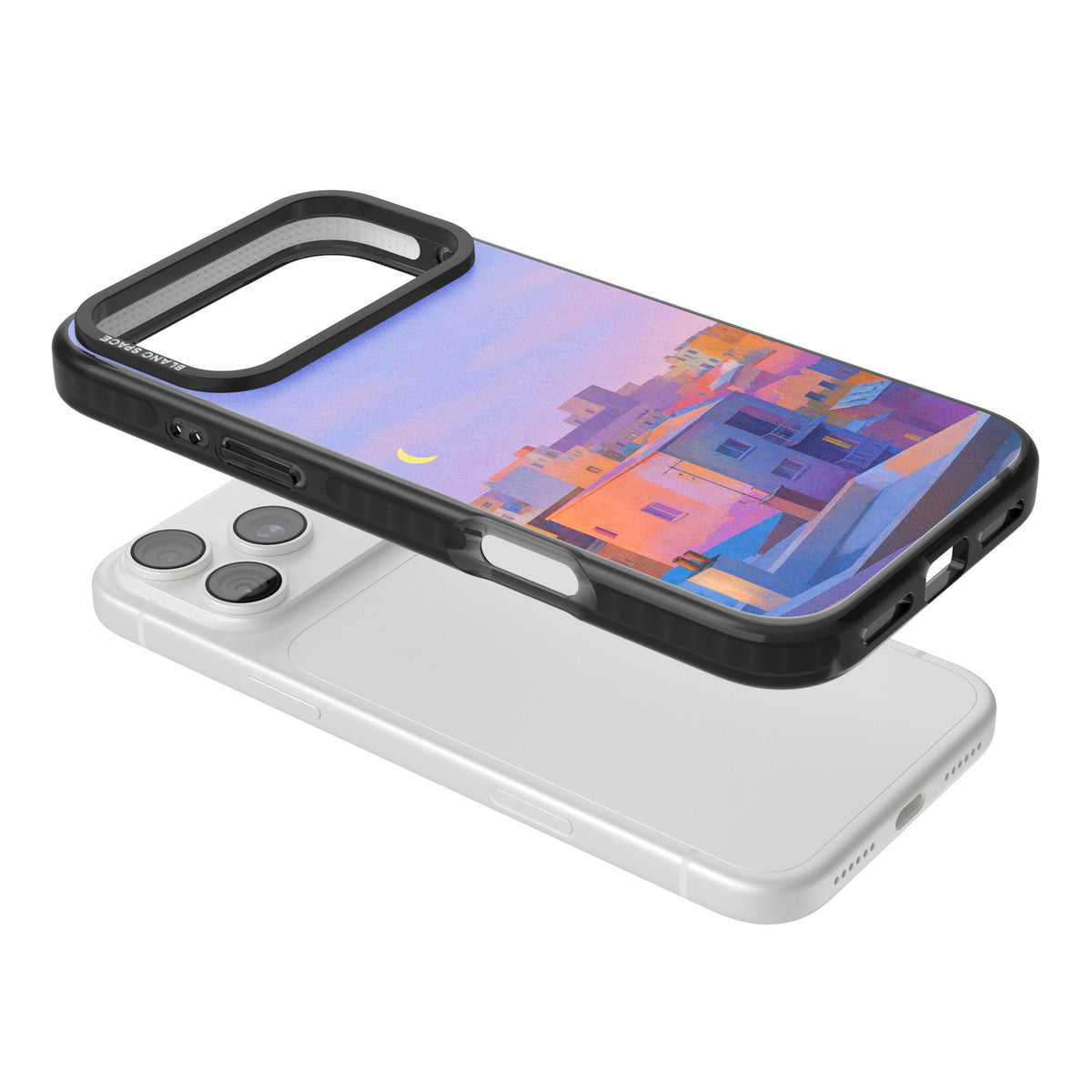 Twilight Rooftops iPhone 18 Pro Max Impact Black Phone Case angled