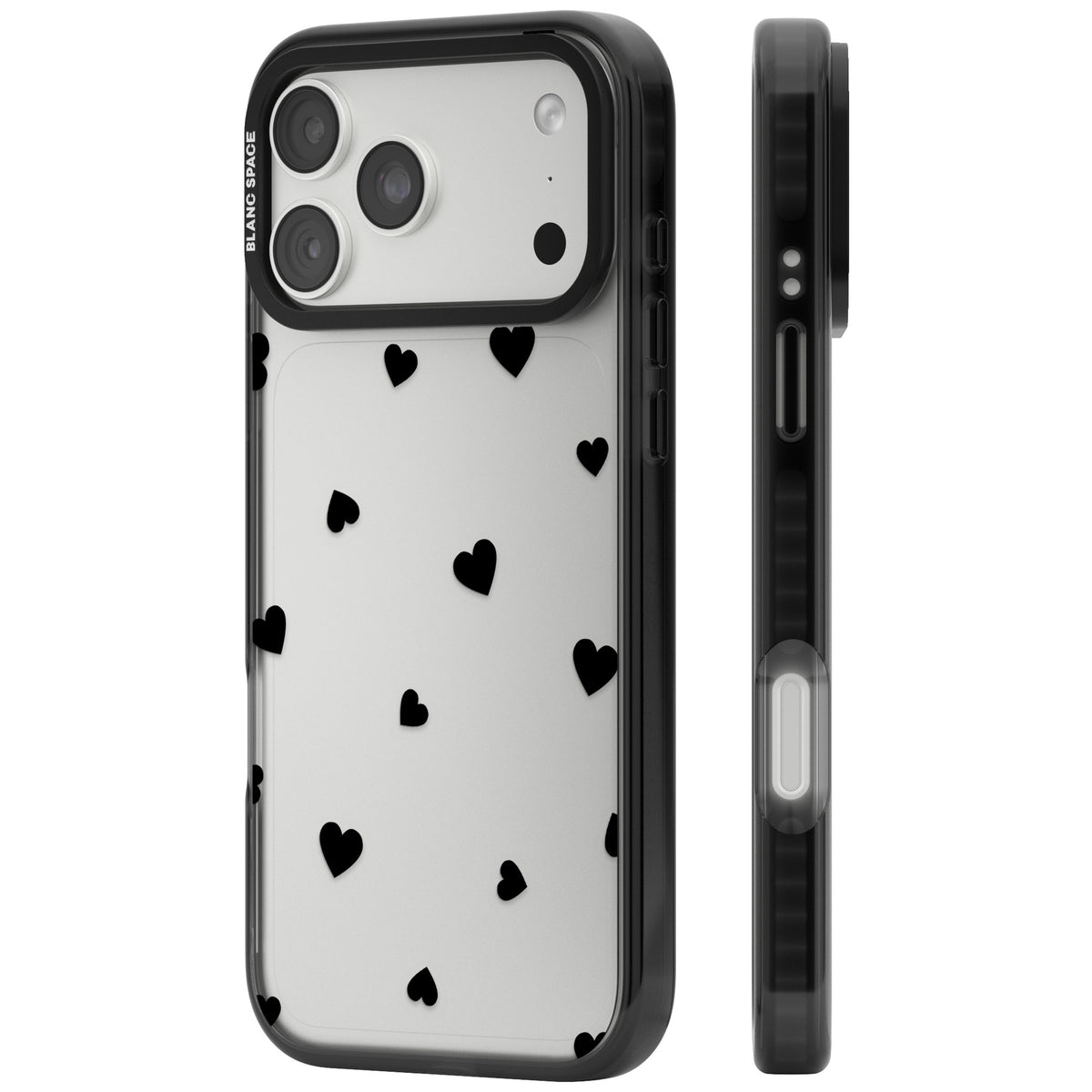 Black Hearts iPhone 18 Pro Max Impact Black Phone Case side