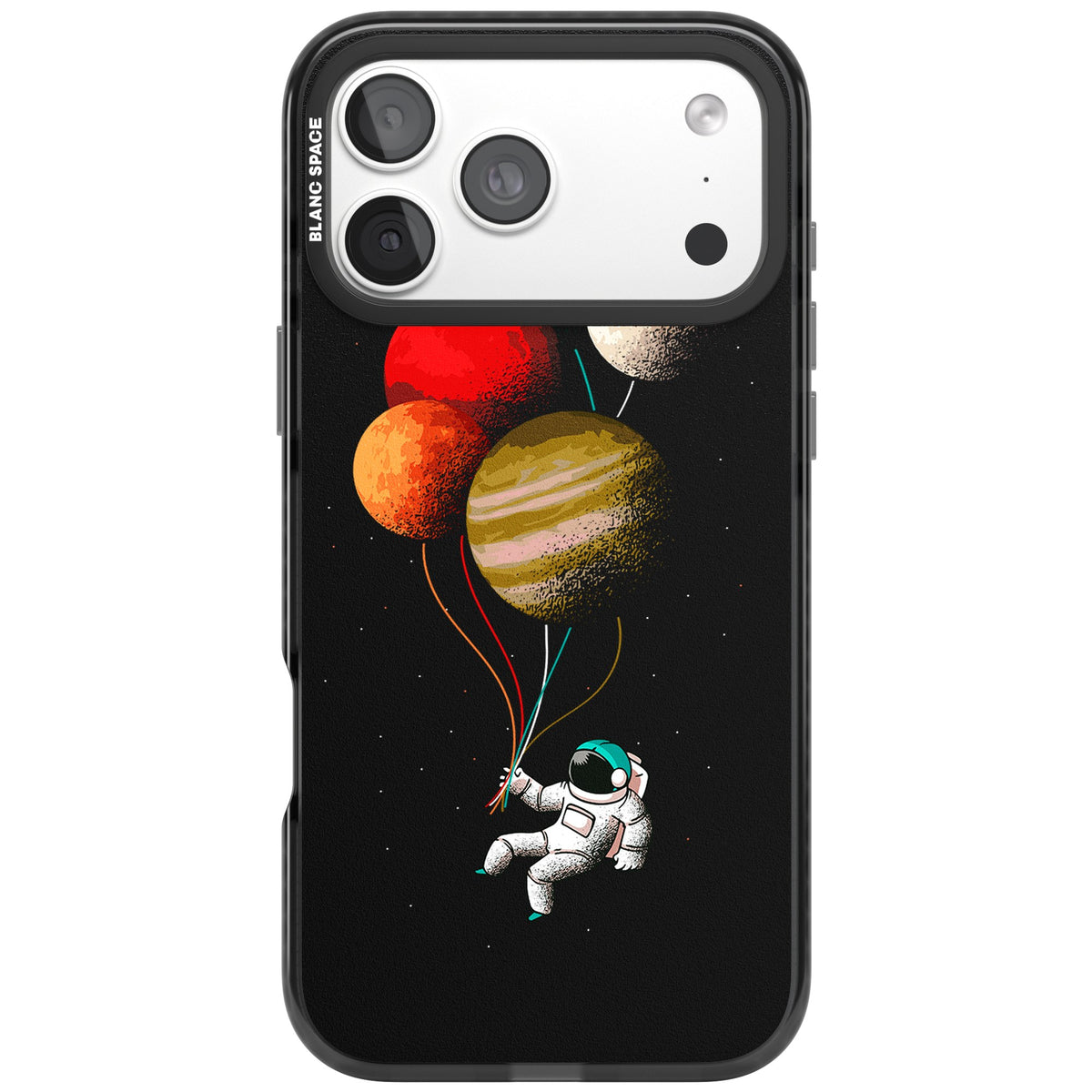 Astronaut Balloon Planets iPhone 18 Pro Max Impact Black Phone Case front