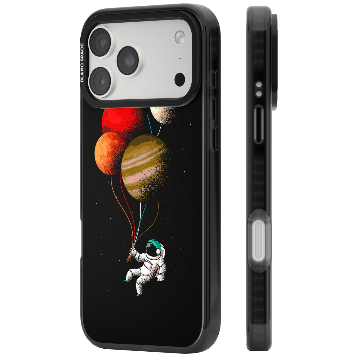 Astronaut Balloon Planets iPhone 18 Pro Max Impact Black Phone Case side