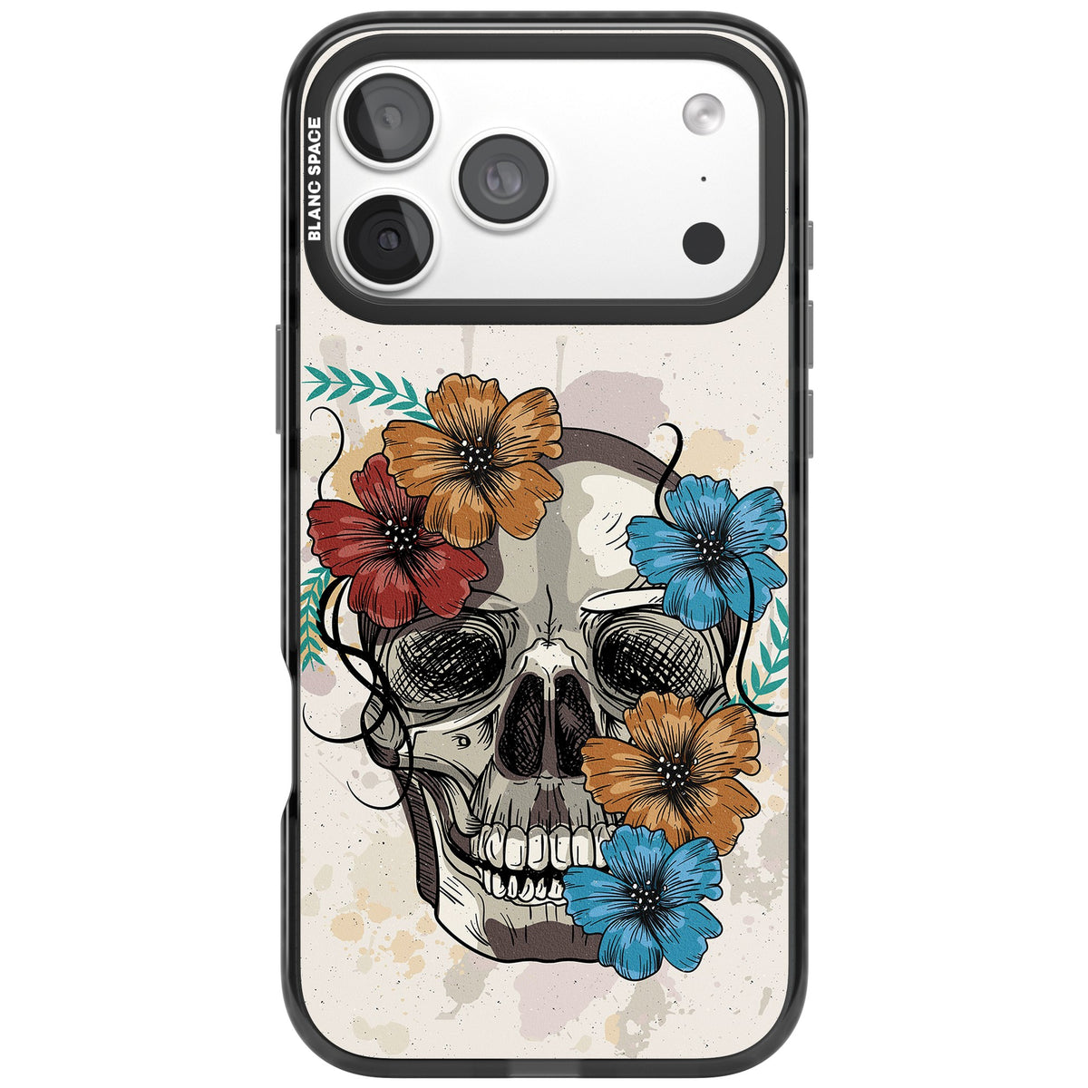 Sugar Skull Floral iPhone 18 Pro Max Impact Black Phone Case front