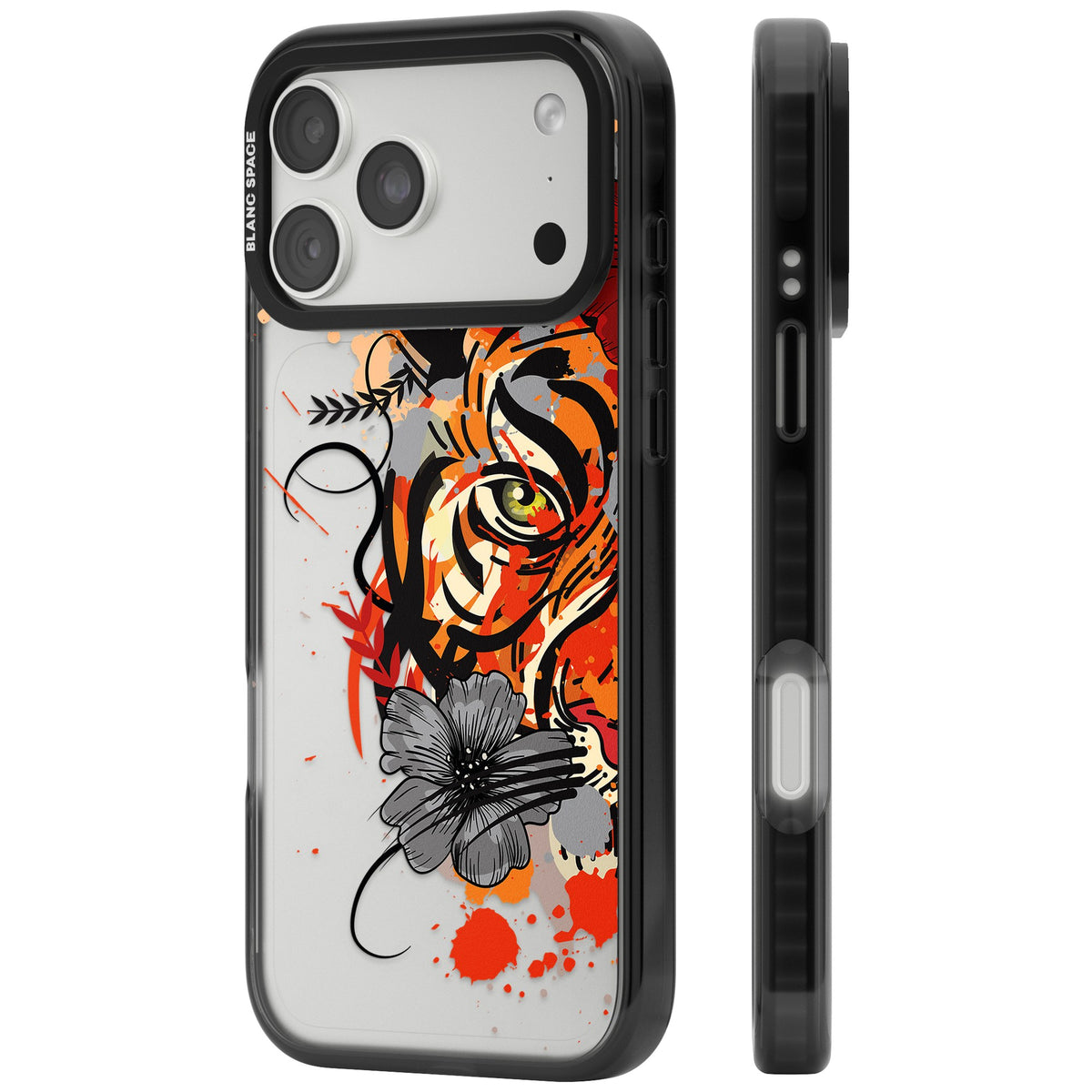 Sugar Skull Tiger iPhone 18 Pro Max Impact Black Phone Case side