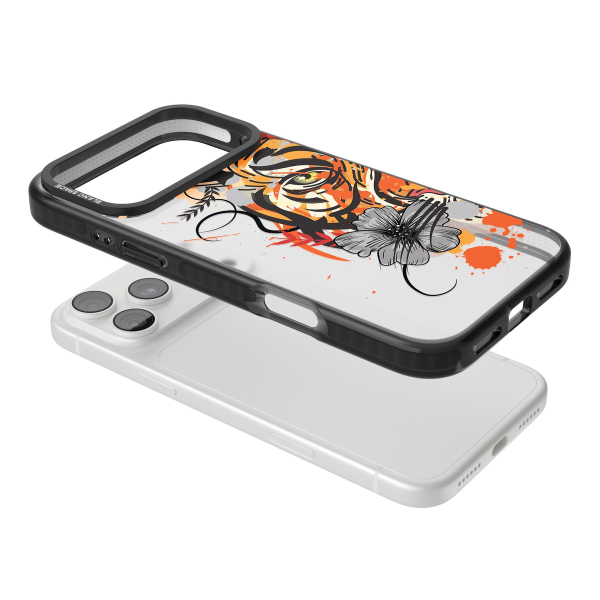 Sugar Skull Tiger iPhone 18 Pro Max Impact Black Phone Case angled