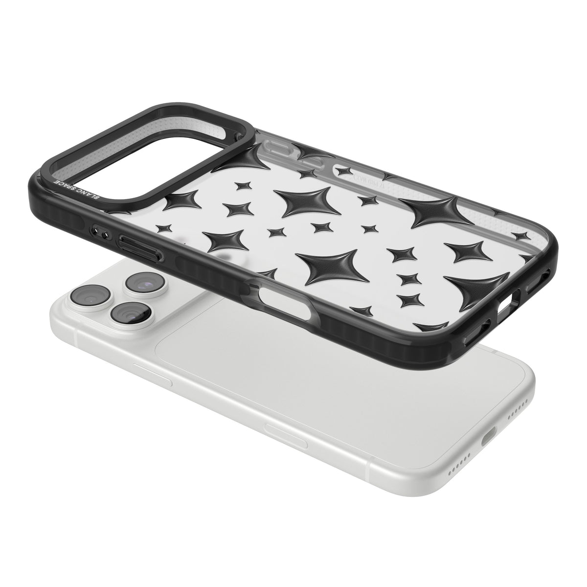 Black Puff Sparkle Pattern iPhone 18 Pro Max Impact Black Phone Case angled