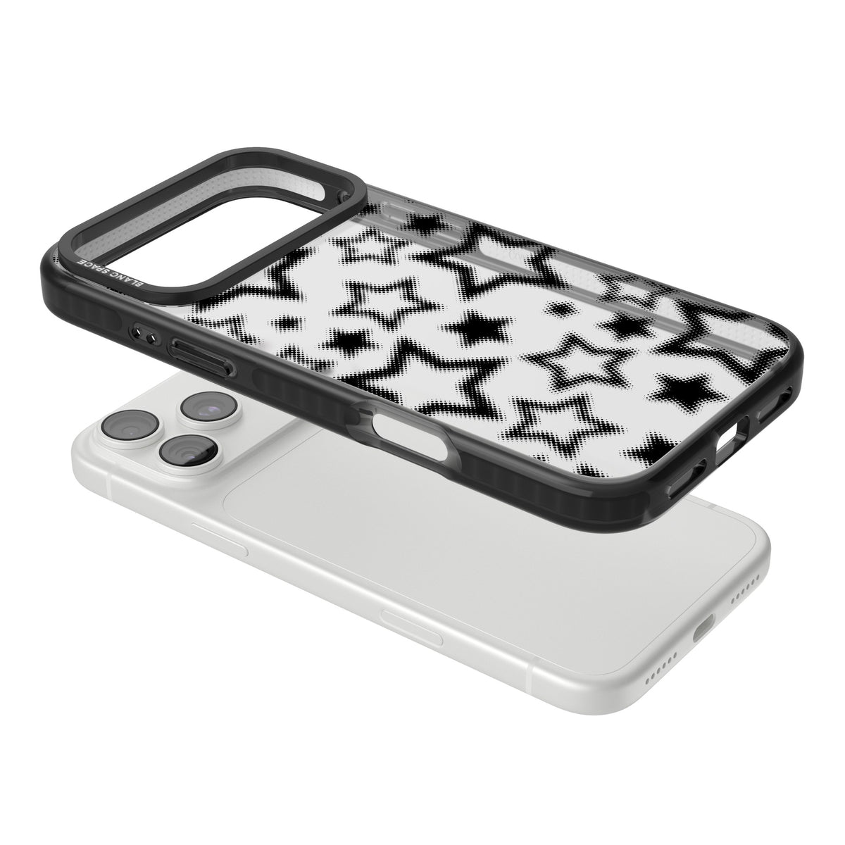 Black Halftone Stars (Clear) iPhone 18 Pro Max Impact Black Phone Case angled