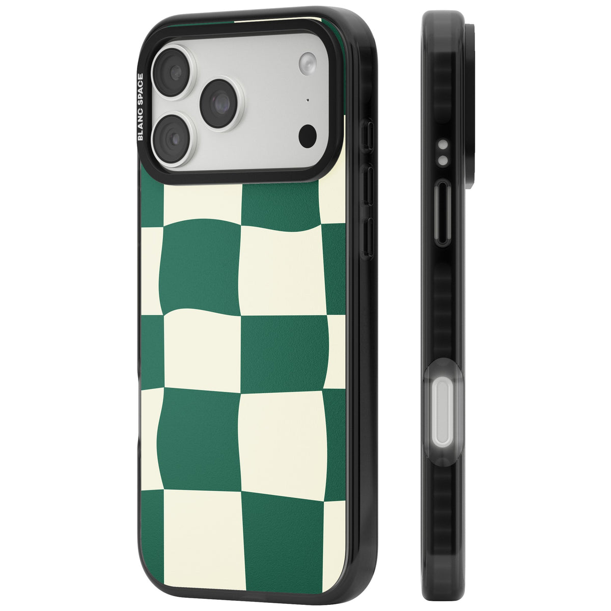 Matcha Wavy Check iPhone 18 Pro Max Impact Black Phone Case side