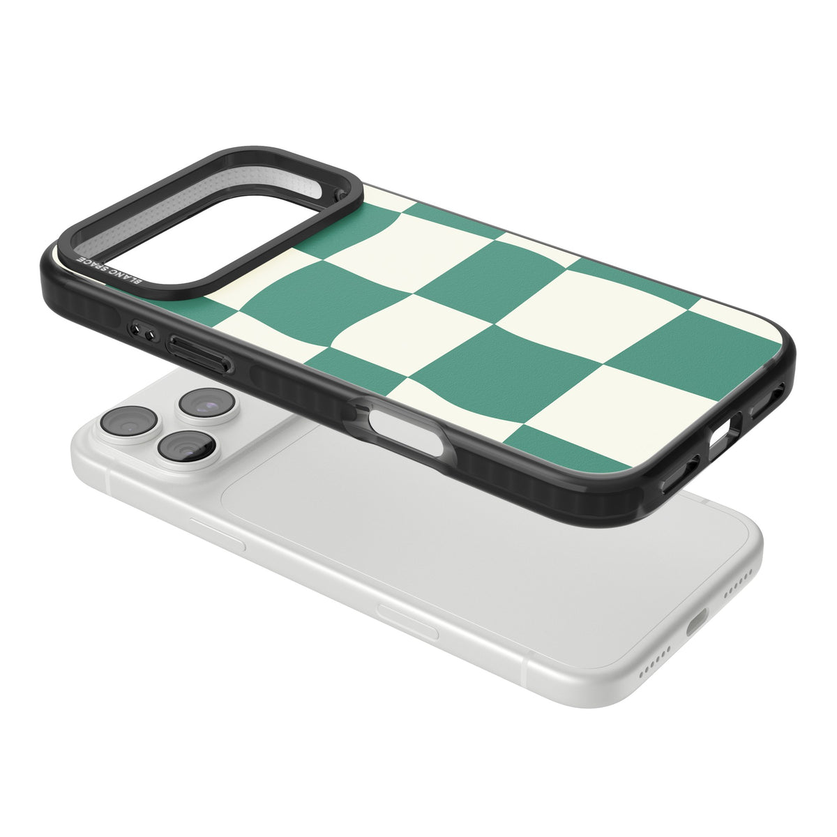 Matcha Wavy Check iPhone 18 Pro Max Impact Black Phone Case angled