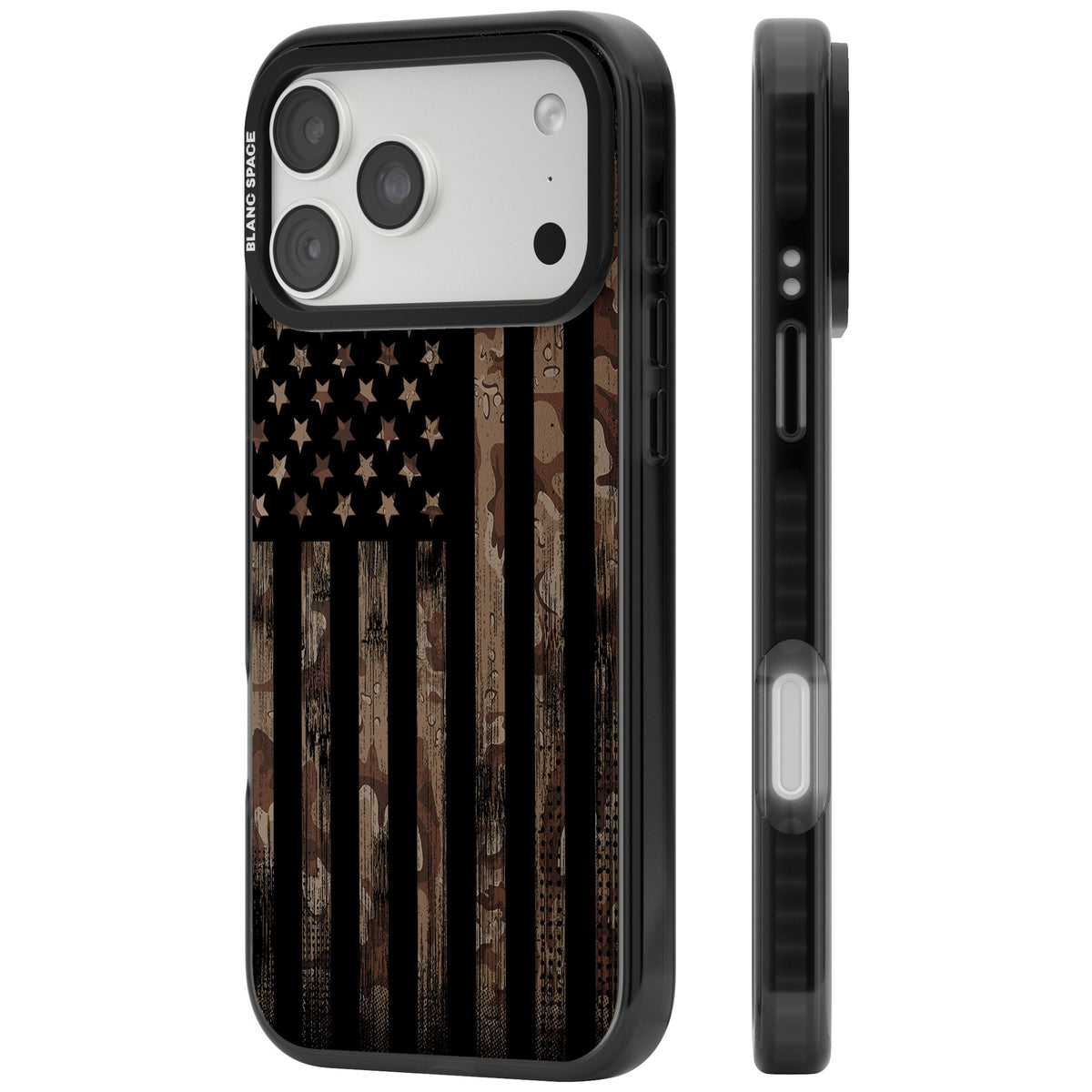 American Flag Camo iPhone 18 Pro Max Impact Black Phone Case side