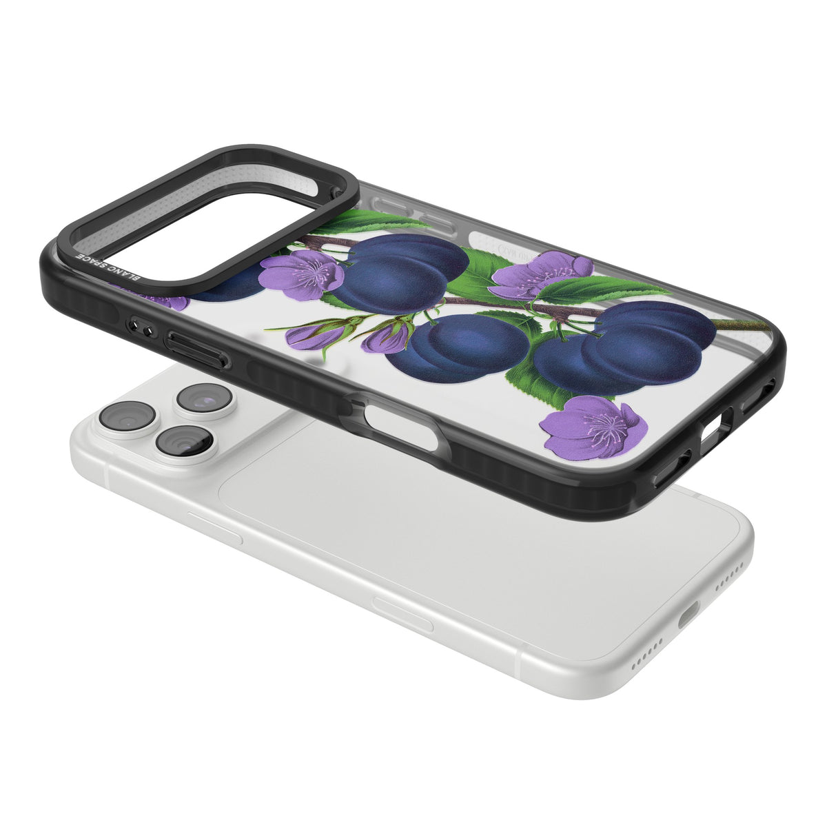 Vintage Painted Plums iPhone 18 Pro Max Impact Black Phone Case angled