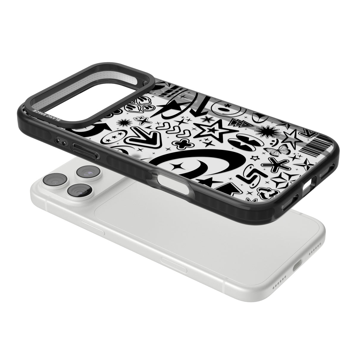 Black Y2K Pattern iPhone 18 Pro Max Impact Black Phone Case angled